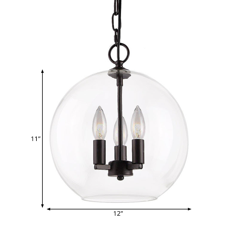 3 Lights Ceiling Light Fixture Rustic Bubble Shade Clear Glass Pendant Chandelier in Black - Rebooters