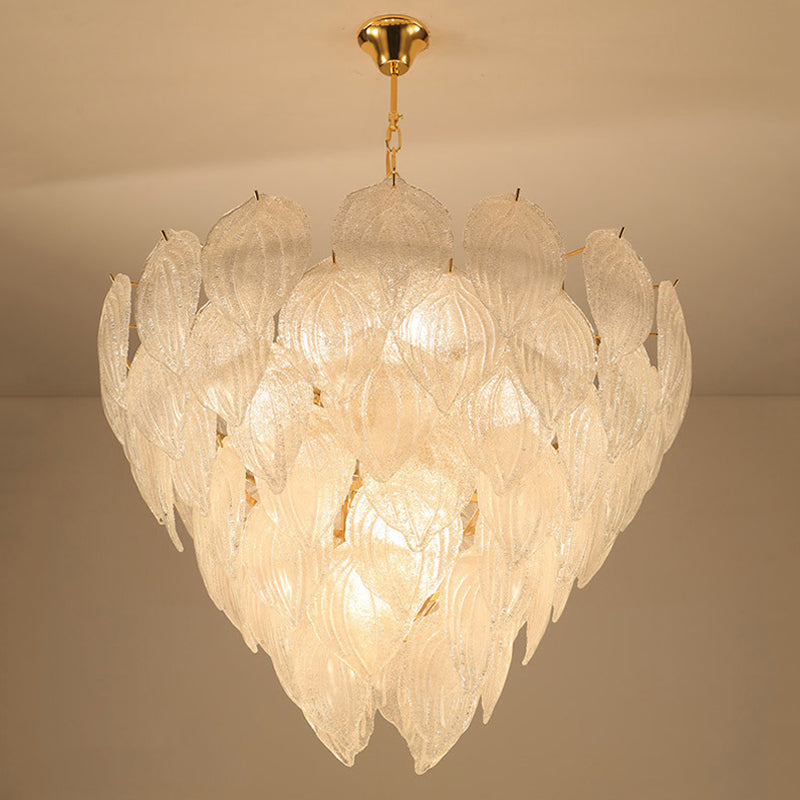 1 Light Living Room Chandelier Pendant with Leaf Glass Shade Gold Ceiling Light Fixture - Rebooters