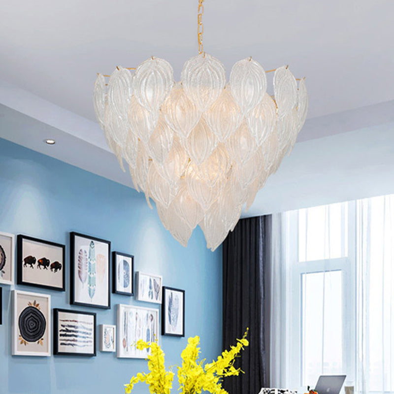 1 Light Living Room Chandelier Pendant with Leaf Glass Shade Gold Ceiling Light Fixture - Rebooters