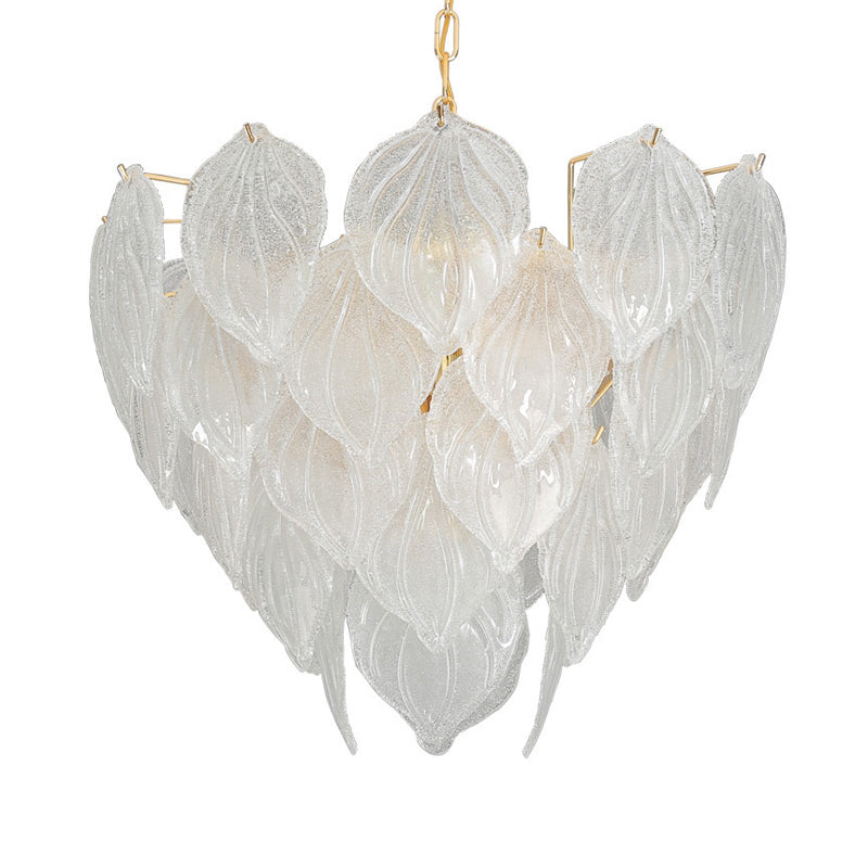 1 Light Living Room Chandelier Pendant with Leaf Glass Shade Gold Ceiling Light Fixture - Rebooters