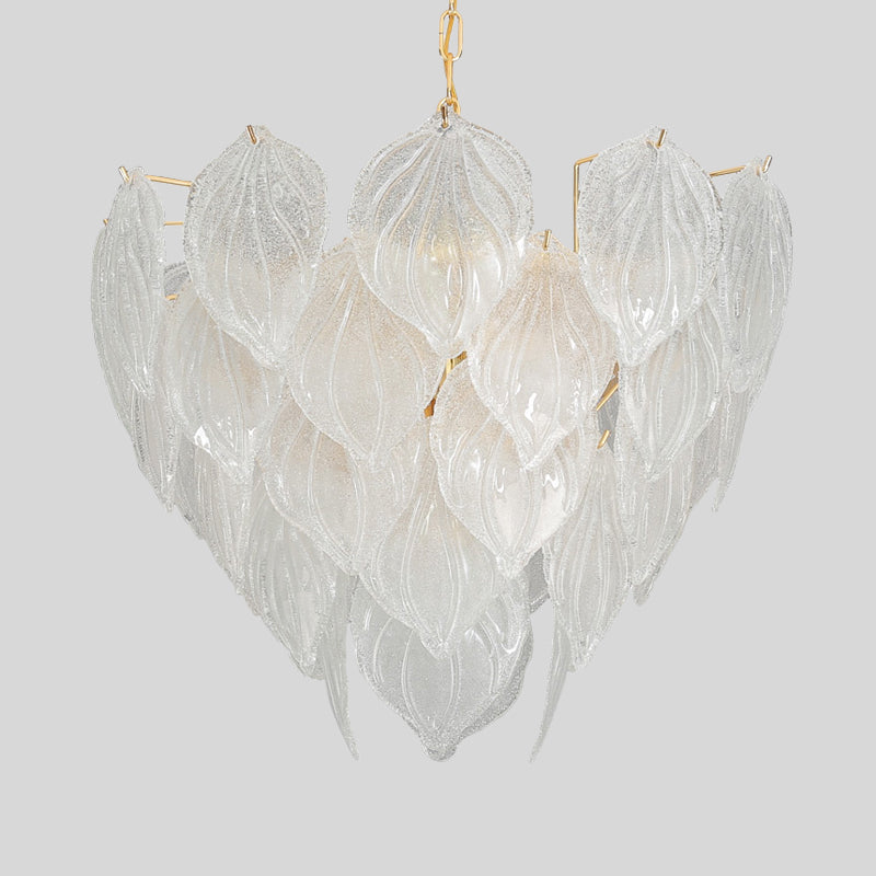 1 Light Living Room Chandelier Pendant with Leaf Glass Shade Gold Ceiling Light Fixture - Rebooters