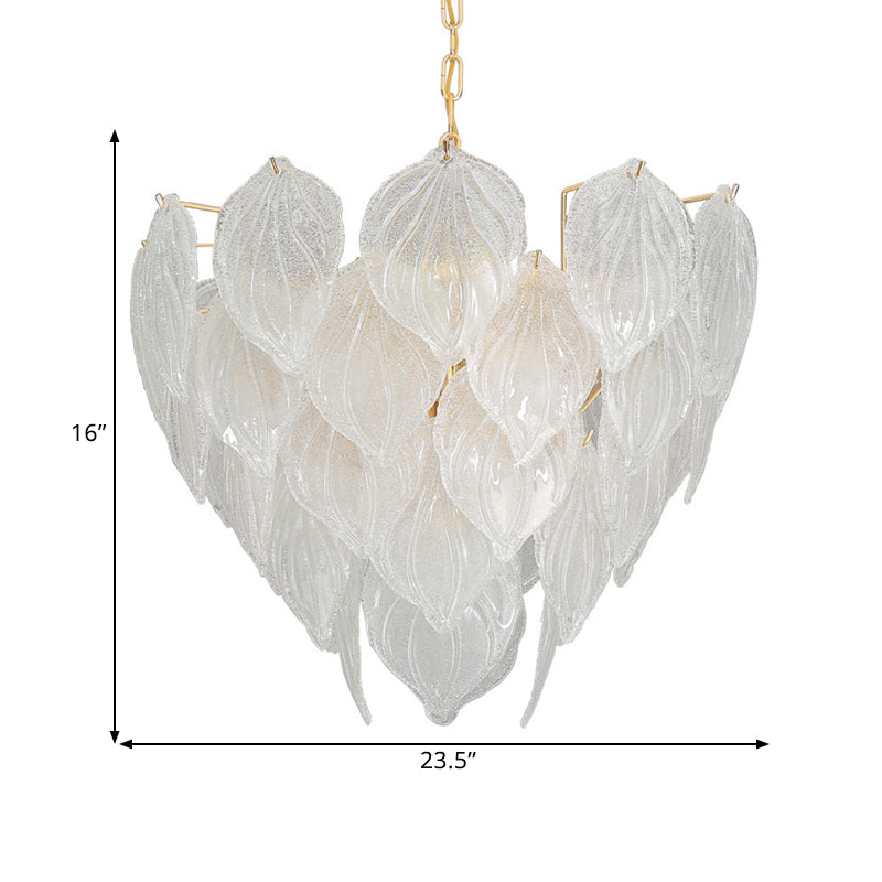 1 Light Living Room Chandelier Pendant with Leaf Glass Shade Gold Ceiling Light Fixture - Rebooters