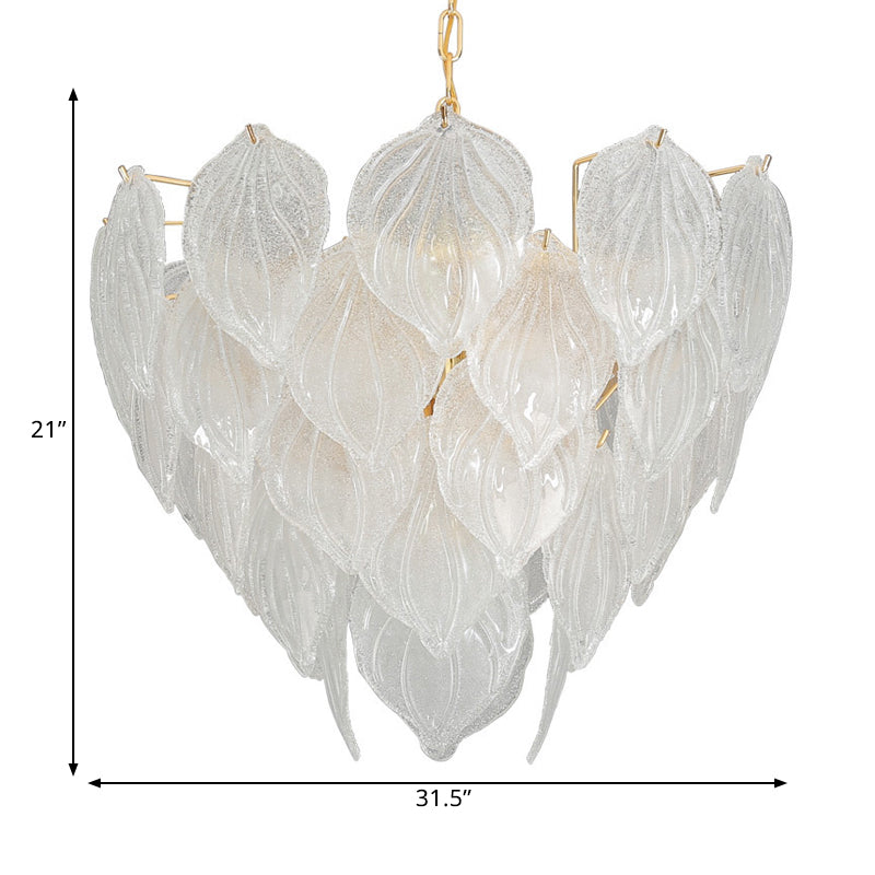 1 Light Living Room Chandelier Pendant with Leaf Glass Shade Gold Ceiling Light Fixture - Rebooters