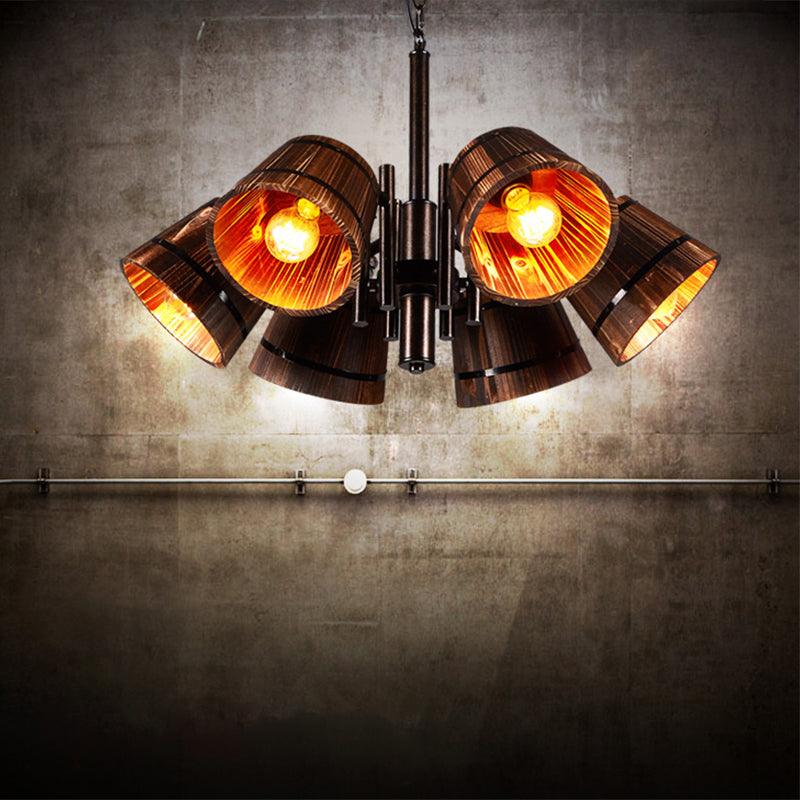 6 Heads Bucket Pendant Chandelier Wood Rustic Lodge Lamp - Rebooters