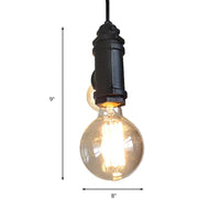 2 Lights Exposed Hanging Chandelier Light Black Metal Lamp - Rebooters