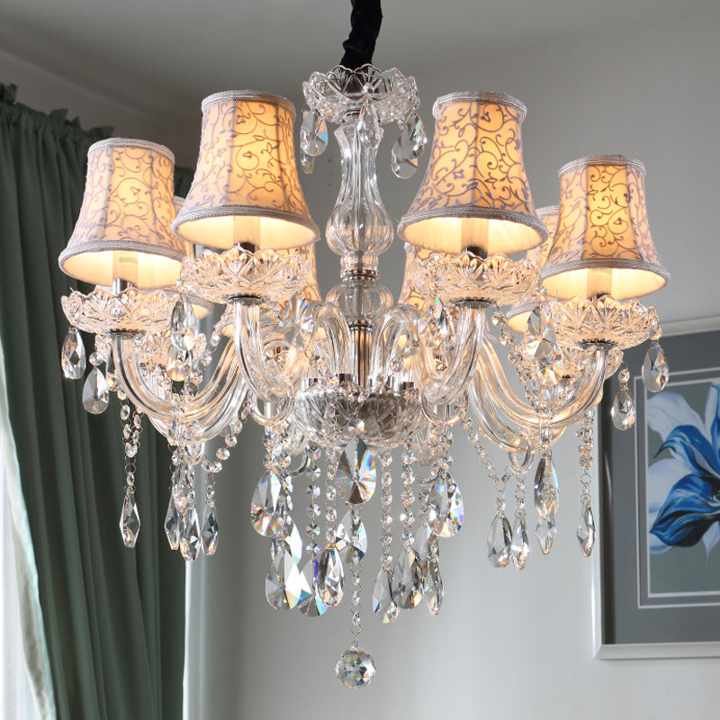 White Floral-Patterned Shade Chandelier 8 Heads Pendant - Rebooters