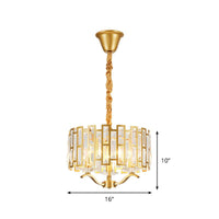 3/4 Heads Drum Hanging Lamp Traditional Gold Crystal Embedded Chandelier Light with Scrolls 16"/19.5" W - Rebooters