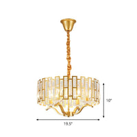 3/4 Heads Drum Hanging Lamp Traditional Gold Crystal Embedded Chandelier Light with Scrolls 16"/19.5" W - Rebooters
