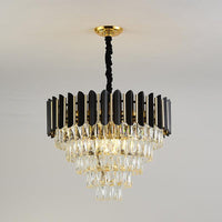 6 Heads Tapered Pendant Chandelier Modern Black Finish Clear Crystal Blocks Ceiling Lamp - Rebooters