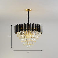 6 Heads Tapered Pendant Chandelier Modern Black Finish Clear Crystal Blocks Ceiling Lamp - Rebooters