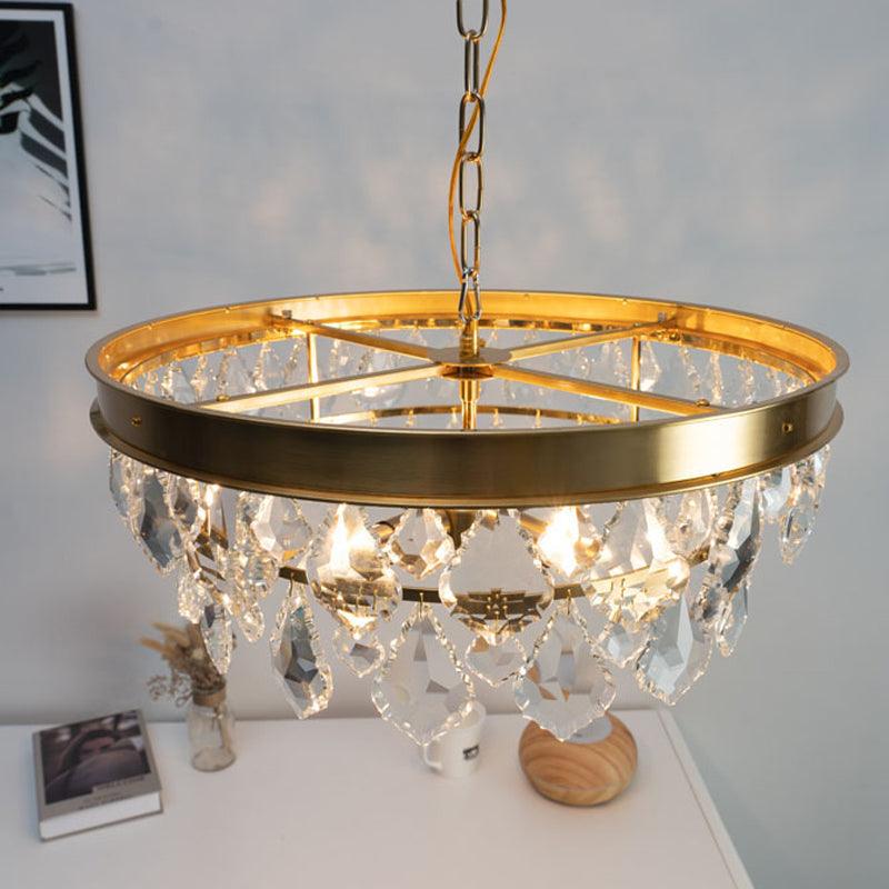 4 Bulbs Ring Chandelier Lamp Contemporary Gold Rhombic Crystals - Rebooters