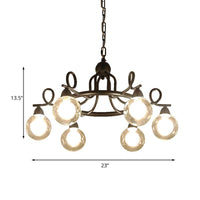 6/8-Light Pendant Light Fixture Rustic Mini Ball Clear Glass Hanging Chandelier in Black - Rebooters