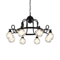 6/8-Light Pendant Light Fixture Rustic Mini Ball Clear Glass Hanging Chandelier in Black - Rebooters