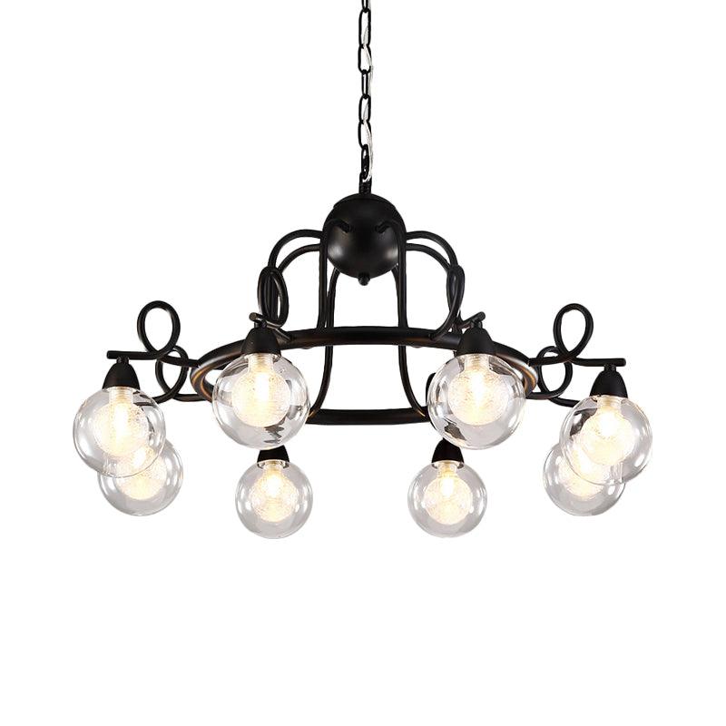 6/8-Light Pendant Light Fixture Rustic Mini Ball Clear Glass Hanging Chandelier in Black - Rebooters