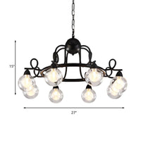 6/8-Light Pendant Light Fixture Rustic Mini Ball Clear Glass Hanging Chandelier in Black - Rebooters