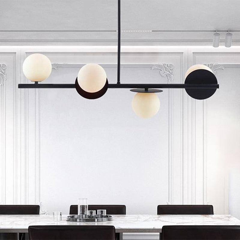 4-Light Ball Island Pendant Contemporary Matte White Glass Ceiling Light in White Black - Rebooters