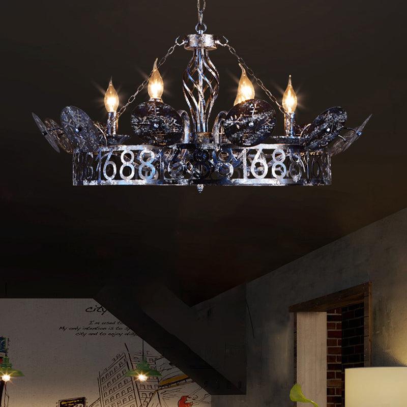 Etched Circular Coffee Shop Hanging Light Antique Wrought Iron 6 Heads Rust Chandelier Lamp - Rebooters