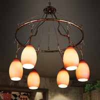 6 Lights Ring Hanging Light with Pink Melon Shade Chandelier - Rebooters