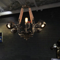 5 Lights Ball Chandelier Lighting with Global Shade Retro Bronze Metal Rope Pendant for Bar - Rebooters