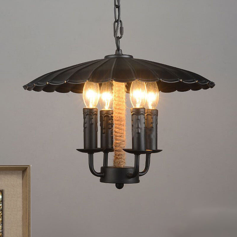 Wavy Pendant Light Retro Style Metal 4 Bulbs Candle Black - Rebooters