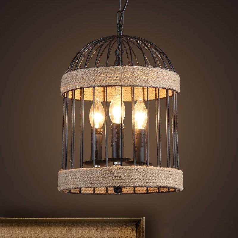 3 Bulbs Birdcage Ceiling Light Vintage Black Finish Lamp - Rebooters