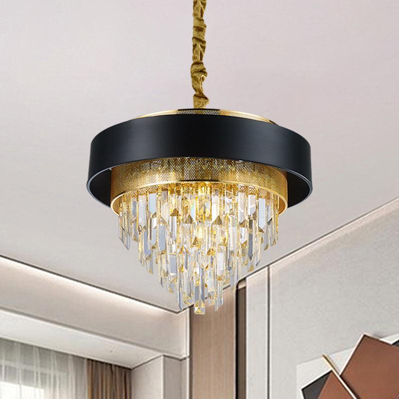 5 Heads Taper Ceiling Chandelier Traditional Black White Finish Crystal Prisms Pendant - Rebooters