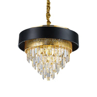 5 Heads Taper Ceiling Chandelier Traditional Black White Finish Crystal Prisms Pendant - Rebooters