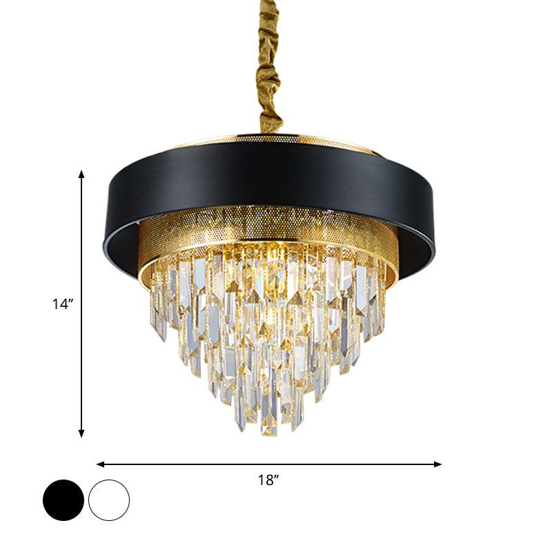 5 Heads Taper Ceiling Chandelier Traditional Black White Finish Crystal Prisms Pendant - Rebooters
