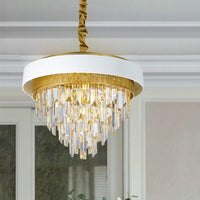 5 Heads Taper Ceiling Chandelier Traditional Black White Finish Crystal Prisms Pendant - Rebooters