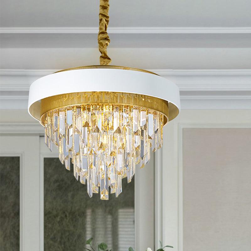 5 Heads Taper Ceiling Chandelier Traditional Black White Finish Crystal Prisms Pendant - Rebooters