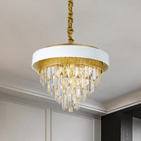 5 Heads Taper Ceiling Chandelier Traditional Black White Finish Crystal Prisms Pendant - Rebooters