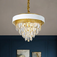 5 Heads Taper Ceiling Chandelier Traditional Black White Finish Crystal Prisms Pendant - Rebooters