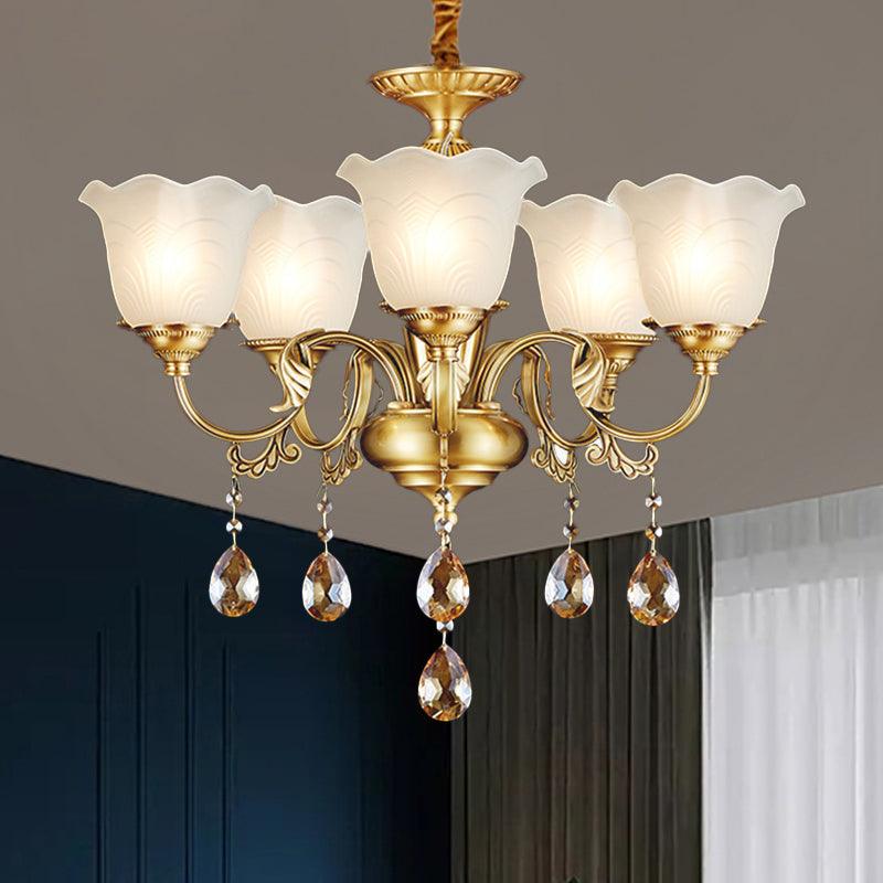 3/5 Bulbs Scrolls Hanging Lamp Traditional Gold Crystal Chandelier - Rebooters