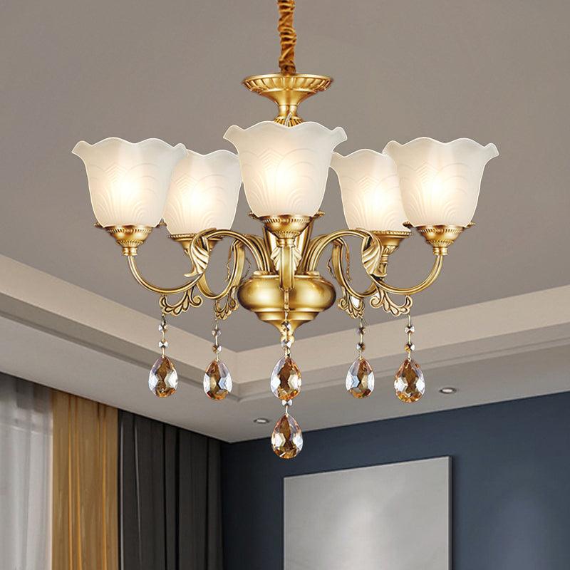 3/5 Bulbs Scrolls Hanging Lamp Traditional Gold Crystal Chandelier - Rebooters