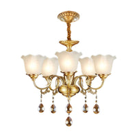 3/5 Bulbs Scrolls Hanging Lamp Traditional Gold Crystal Chandelier - Rebooters