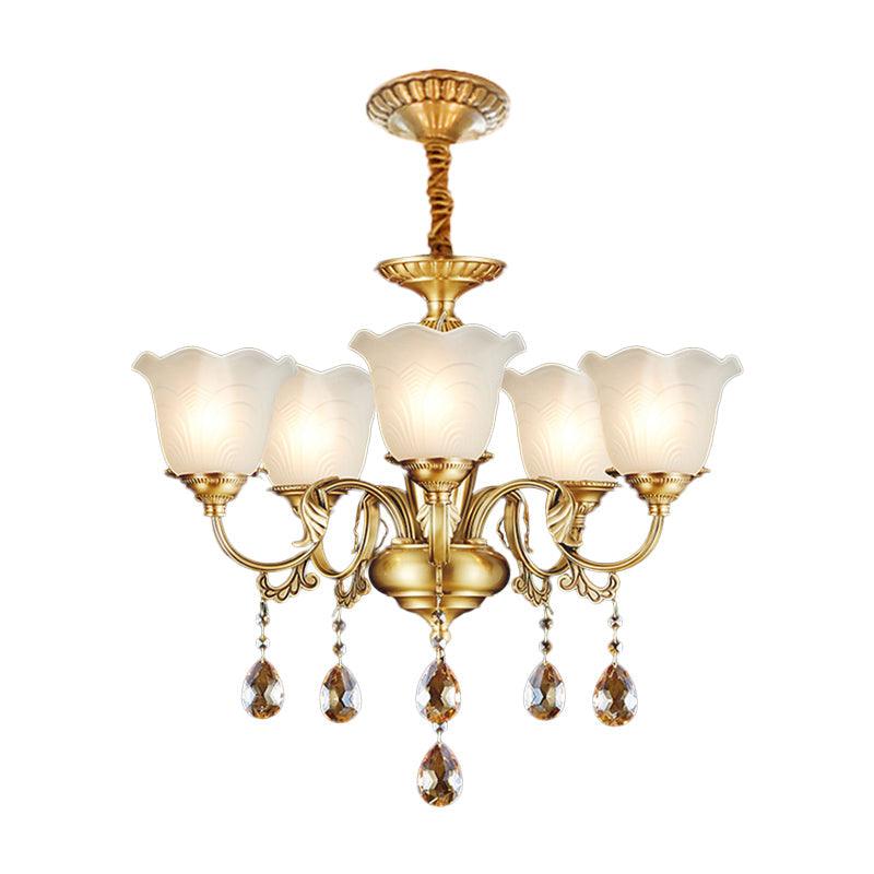 3/5 Bulbs Scrolls Hanging Lamp Traditional Gold Crystal Chandelier - Rebooters