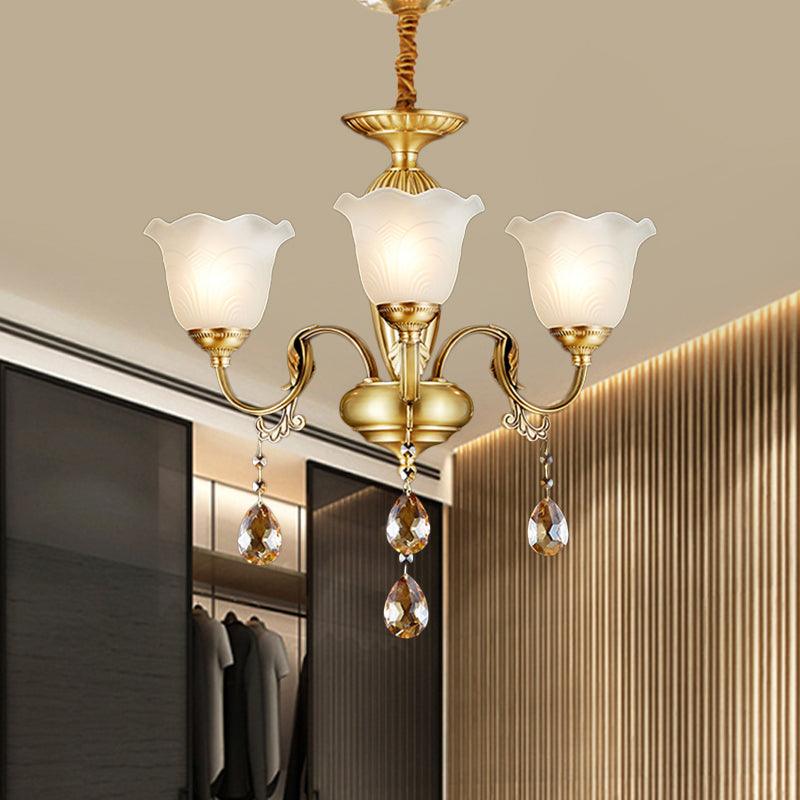 3/5 Bulbs Scrolls Hanging Lamp Traditional Gold Crystal Chandelier - Rebooters