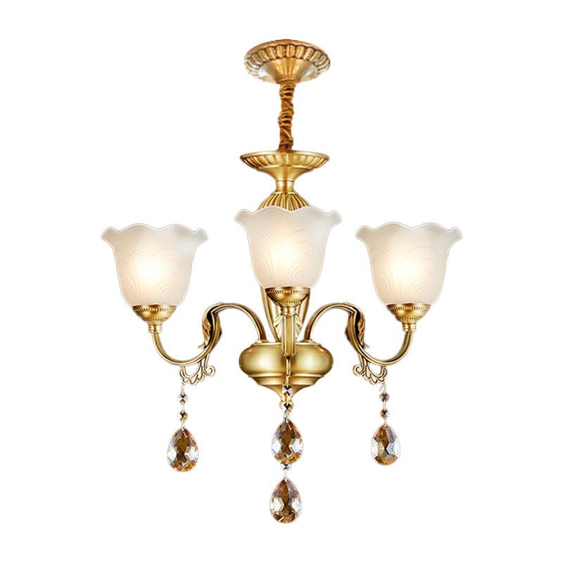 3/5 Bulbs Scrolls Hanging Lamp Traditional Gold Crystal Chandelier - Rebooters
