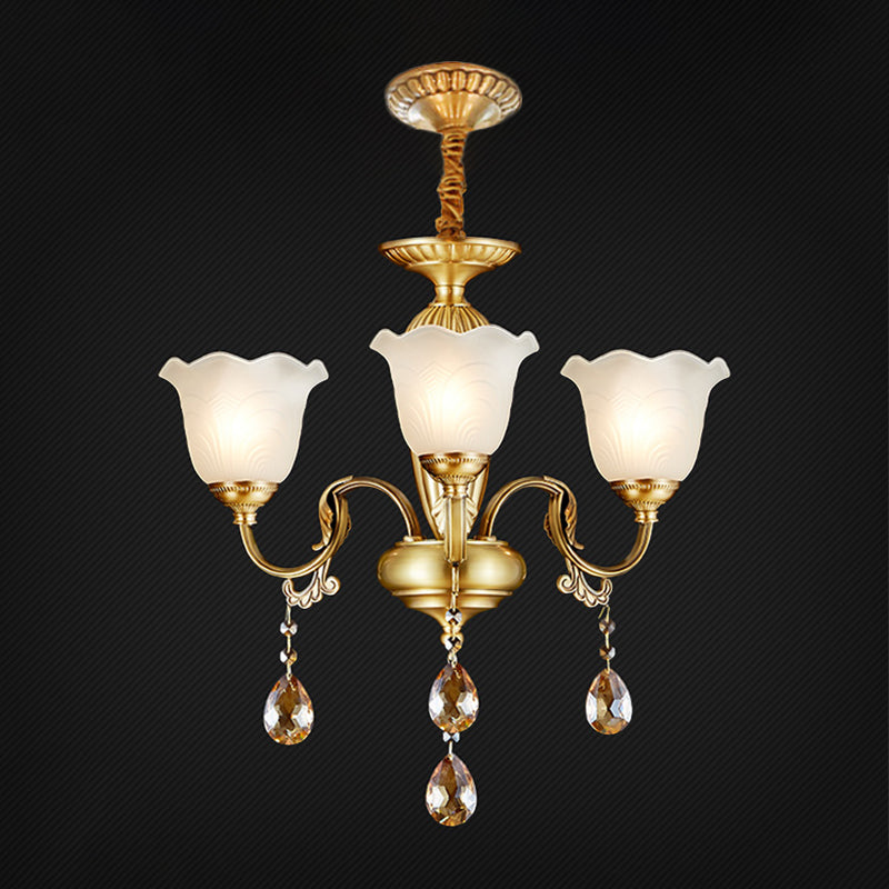 3/5 Bulbs Scrolls Hanging Lamp Traditional Gold Crystal Chandelier - Rebooters