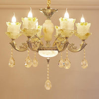 6 Heads Swirling Arm Chandelier Light Brass Crystal Pendant - Rebooters
