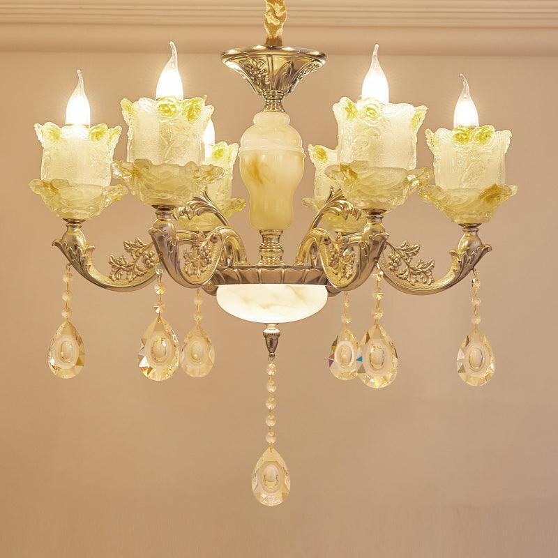 6 Heads Swirling Arm Chandelier Light Brass Crystal Pendant - Rebooters