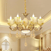 6 Heads Swirling Arm Chandelier Light Brass Crystal Pendant - Rebooters