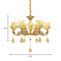 6 Heads Swirling Arm Chandelier Light Brass Crystal Pendant - Rebooters