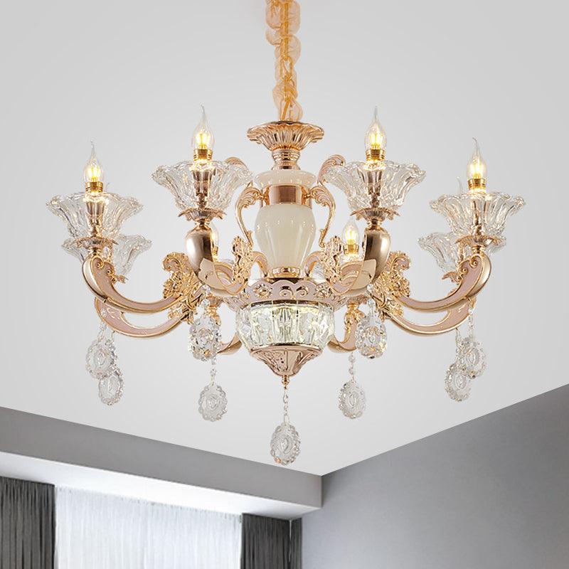 6/8 Bulbs Suspension Lighting Traditional Flower Crystal Chandelier - Rebooters