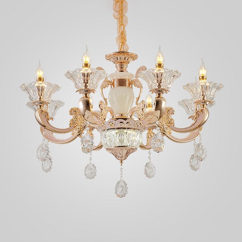 6/8 Bulbs Suspension Lighting Traditional Flower Crystal Chandelier - Rebooters