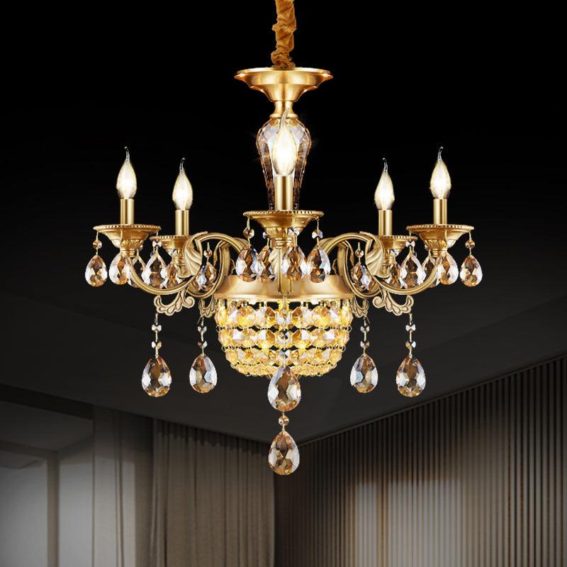 3/5 Heads Chandelier Lamp Traditional Candlestick Clear Amber Crystal Accents - Rebooters