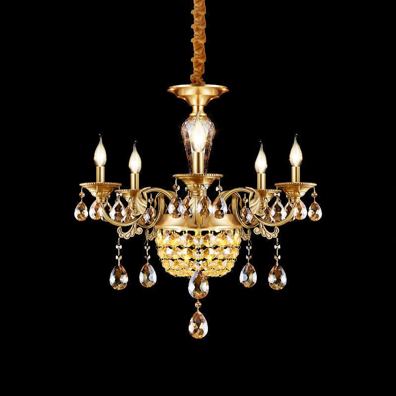 3/5 Heads Chandelier Lamp Traditional Candlestick Clear Amber Crystal Accents - Rebooters