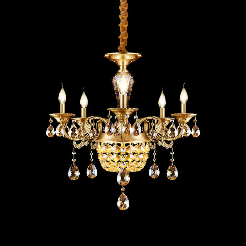 3/5 Heads Chandelier Lamp Traditional Candlestick Clear Amber Crystal Accents - Rebooters