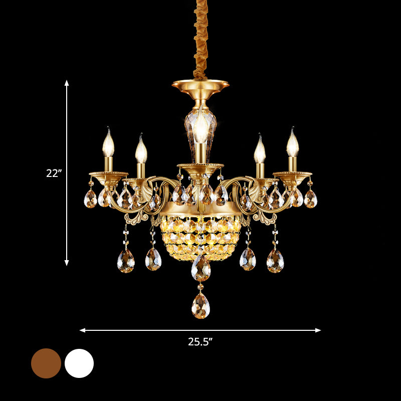 3/5 Heads Chandelier Lamp Traditional Candlestick Clear Amber Crystal Accents - Rebooters