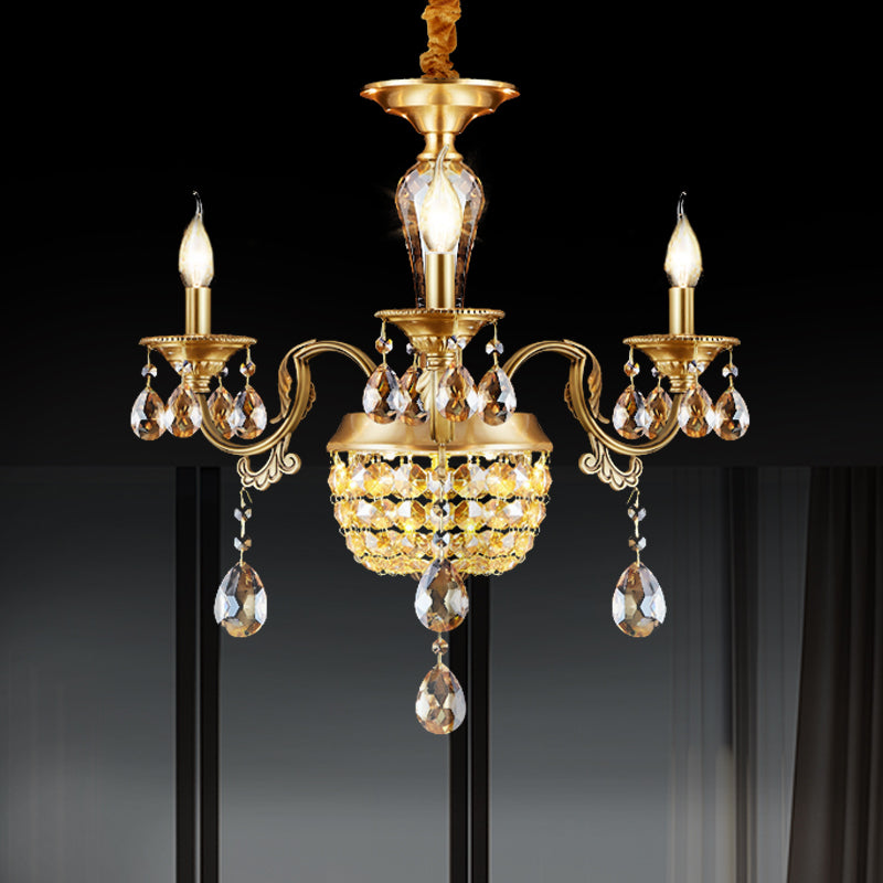 3/5 Heads Chandelier Lamp Traditional Candlestick Clear Amber Crystal Accents - Rebooters